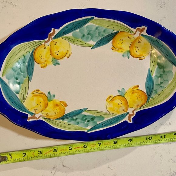 Vietri Solimene Hand Painted Lemon Blue & Yellow Serving Platter Italy 13" - Picture 3 of 5